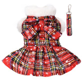 DaFuEn dog sweater dress front view in red plaid keeps small dogs warm and stylish.