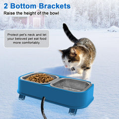 Dahivs heated cat bowl-food-bowls demonstrates simultaneous water and food serving in one unit.