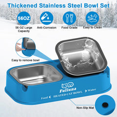 Dahivs heated cat bowl-stainless-steel-bowls shows durable, easy-to-clean dual bowls.