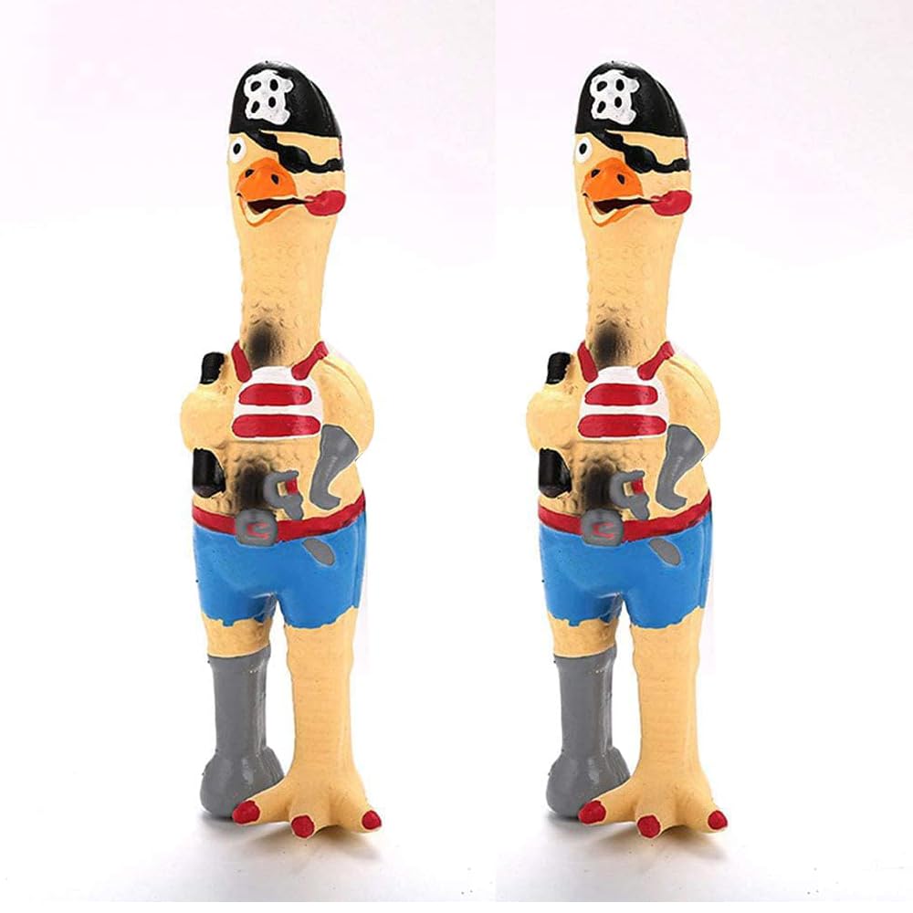 DAJOOEE rubber chicken squeaky toy close-up, encourages active dog play.