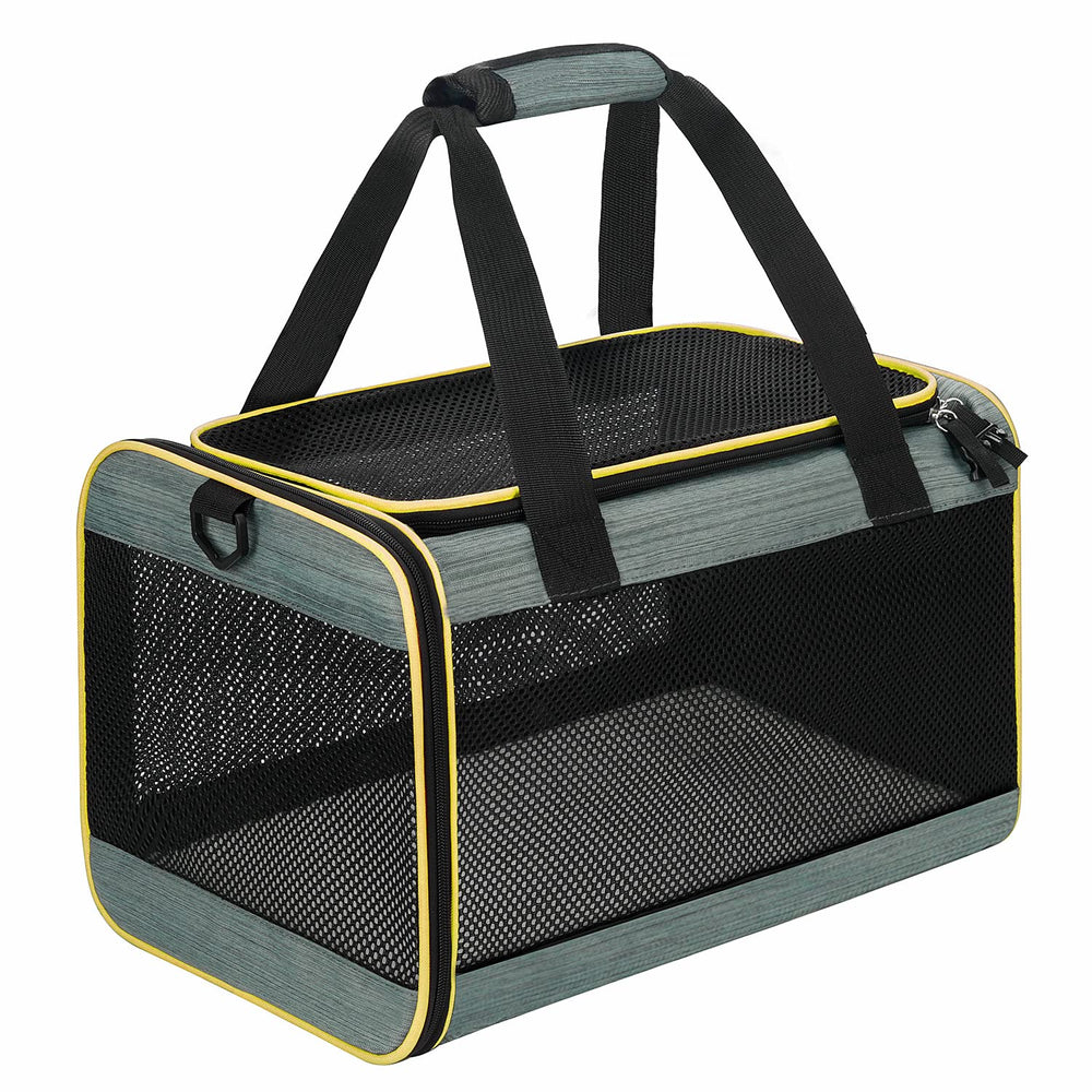Dalian cat carrier front view shows compact, airline-friendly design for travel.