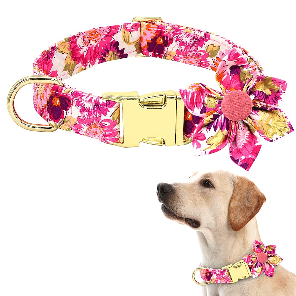 DALUZ Girl Dog Collar with Floral Pattern on soft cotton webbing for stylish daily wear.