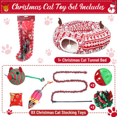 Dansydaisy cat tunnel with eight toys for interactive play
