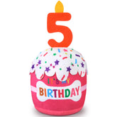 Dansydaisy dog birthday cake toy pink top-view for celebrating a dog's fifth birthday