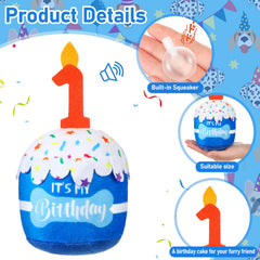 Dansydaisy dog birthday cake toy blue front view encourages interactive squeak play sessions.