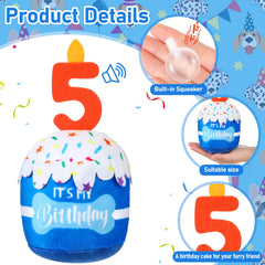 Dansydaisy dog birthday cake toy blue side view highlighting durable plush for teething fun