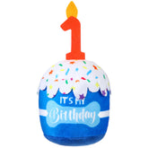 Dansydaisy dog birthday cake toy blue side view for festive play and photo moments.