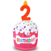 Dansydaisy dog birthday cake toy closeup pink highlighting squeaky cream details for playful celebrations