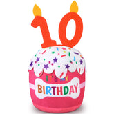 Dansydaisy dog birthday cake toy closeup showing squeaky filling for interactive play