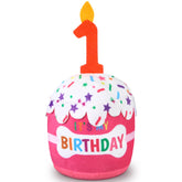 Dansydaisy dog birthday cake toy pink close-up for interactive play and photos