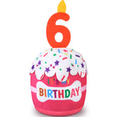 Dansydaisy dog birthday cake toy pink side-view, a cuddly squeaky celebration favorite for dogs.