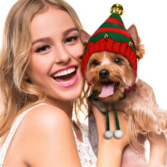 Dansydaisy dog Santa hat Style B: red-green combo for party dress-up.