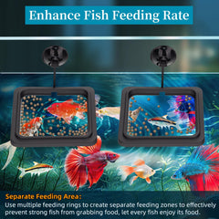 DaToo fish feeding ring floats freely above water for accessible feeding sessions.