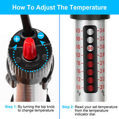 DaToo submersible heater with shatterproof glass-ceramics for durable freshwater and saltwater use.