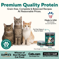 Dave's Pet Food turkey giblets pate opened can emphasizes juicy texture for meal-time appeal
