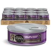 Dave's Pet Food grain-free wet cat food gravy tuna-chicken dinner cans provide flavorful hydration.
