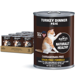 Dave's Pet Food grain-free wet cat food turkey cans front highlights grain-free recipe and turkey flavor