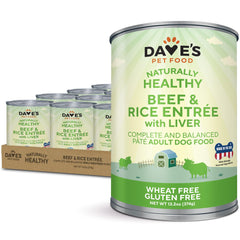 Dave's Pet Food beef and rice can-open shows a ready-to-use topper for tastier meals.