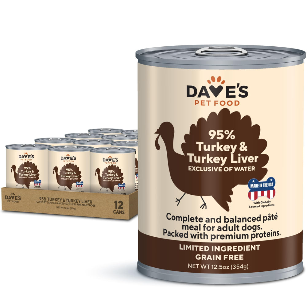 Dave's Pet Food wet dog food turkey 95% protein bowl for sensitive appetites
