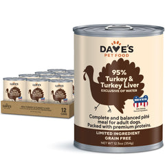 Dave's Pet Food wet dog food turkey 95% protein bowl for sensitive appetites