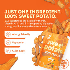 Dehydrated sweet potato chew texture from Davie's Naturals, grain-free and preservative-free.