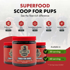 Daybreak Nutrition Fiber for Dogs psyllium husk portion supports regularity with meals
