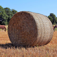 Dayimado large round bale hay net front view showing 1.5-inch mesh for slower grazing