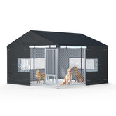 Ddeman outdoor kennel cover front view showing full coverage for weather protection