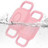 DDJ dog collar holder pink front view shows waterproof protection for Tile Mate
