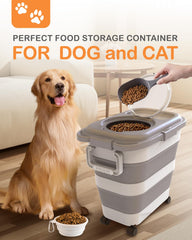 DDMOMMY collapsible pet food bin saves space when not in use.