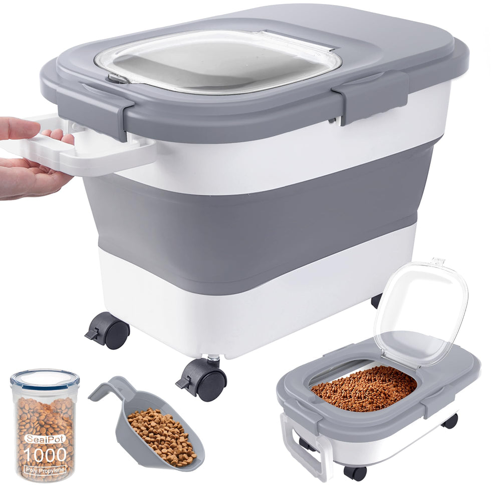 DDMOMMY dog food storage container with collapsible lid for easy daily use