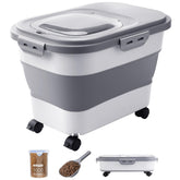 DDMOMMY dog food storage container front view showing easy access and space-saving design