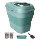 DDMOMMY dog food storage folded green shows space-saving design for compact pantry