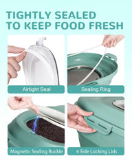 DDMOMMY dog food storage wheels green demonstrates easy mobility for moving between rooms