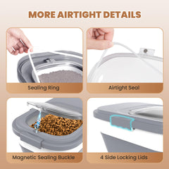 DDMOMMY container with double airtight seals protects pet food from moisture.