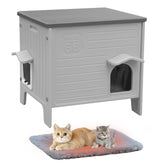 Deblue outdoor cat house weatherproof front view shows sturdy shelter.
