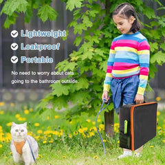 Deblue portable cat travel litter box open with lid shows roomy space for cats