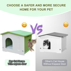 Deblue weatherproof cat house escape door enables fast retreat in emergencies