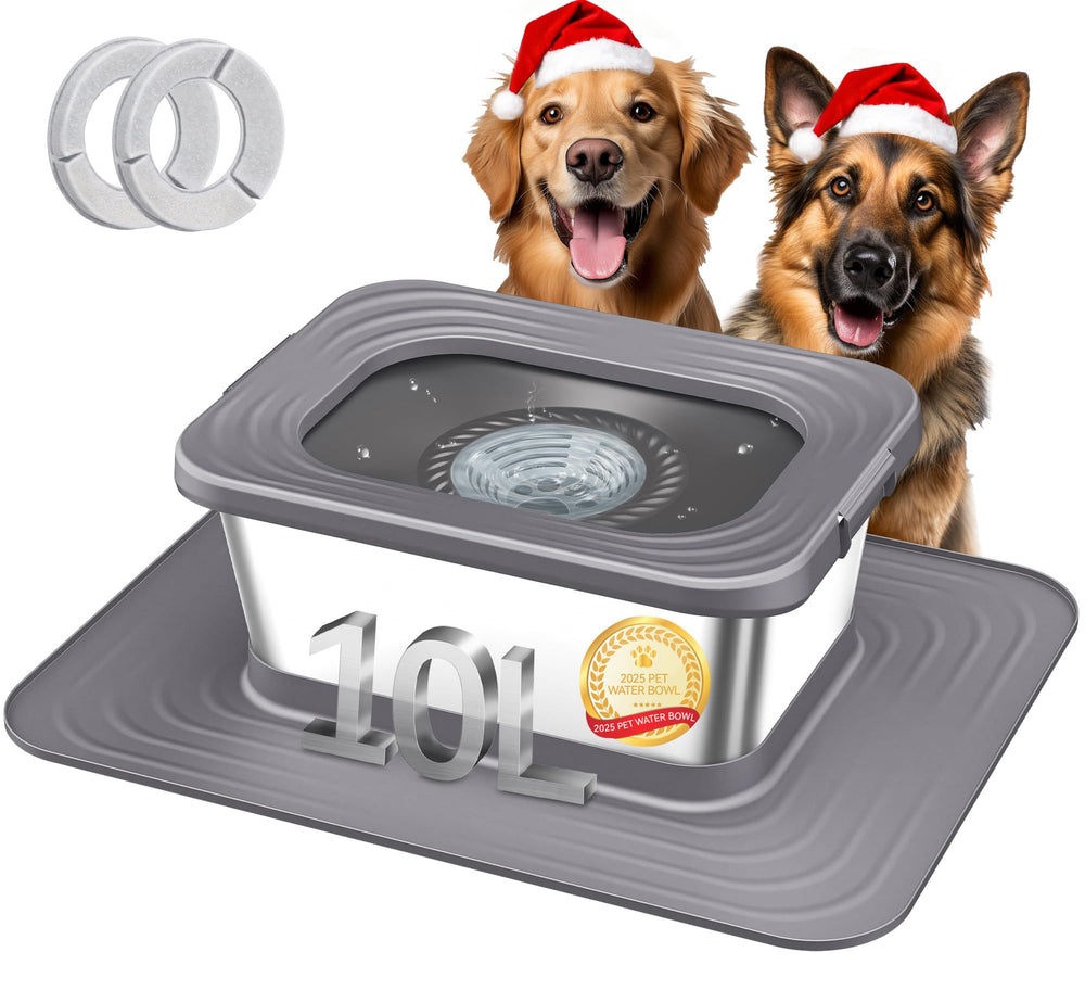 Decflow 10L stainless steel dog water bowl with ample capacity for large breeds.
