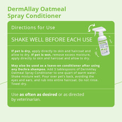 Dechra DermAllay oatmeal conditioner pour shot highlights easy application for bath time.