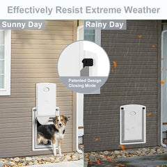 Decormax steel dog door telescoping tunnel enables smooth passage and adaptable sizing.