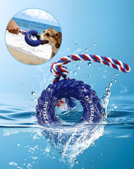 Deeow dog tire toy center hollow for treats emphasizes puzzle-feeder benefits.
