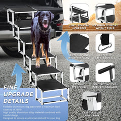 DeerGym dog stairs withstands up to 230 pounds for larger dogs.