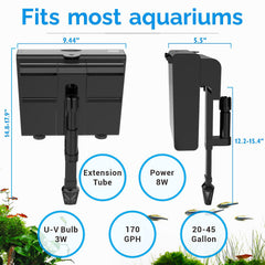 Deggox HOB filter top view demonstrates compact design for 20-50 gallon tanks.