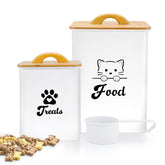 Dekosilave two-piece cat food storage set on kitchen counter for organized feeding.