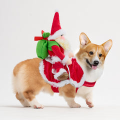 Delifur Santa dog costume features breathable polyester for comfortable wear.