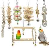Deloky 7-packs bird toys with hanging swing for enrichment.