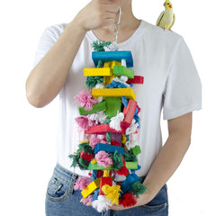 Deloky Bird Block Knots Toy with colorful wood blocks for parrot enrichment.