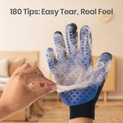DELOMO Pet Hair Remover Glove in-use dog fur close-up—gentle grooming massage