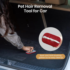 DELOMO Mini Pet Hair Removal Tool working on car floor mats during detailing.